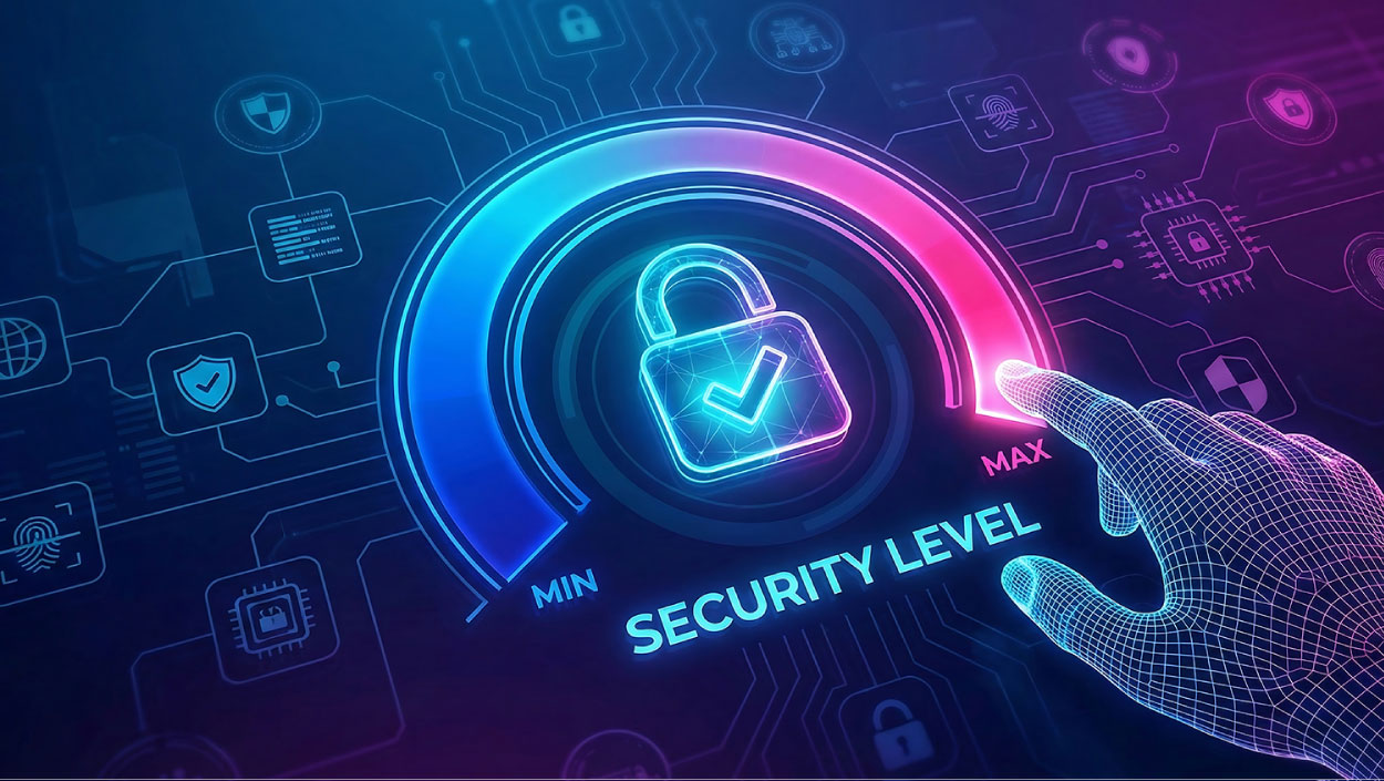 Hand indicating that the security level is the highest on the scale