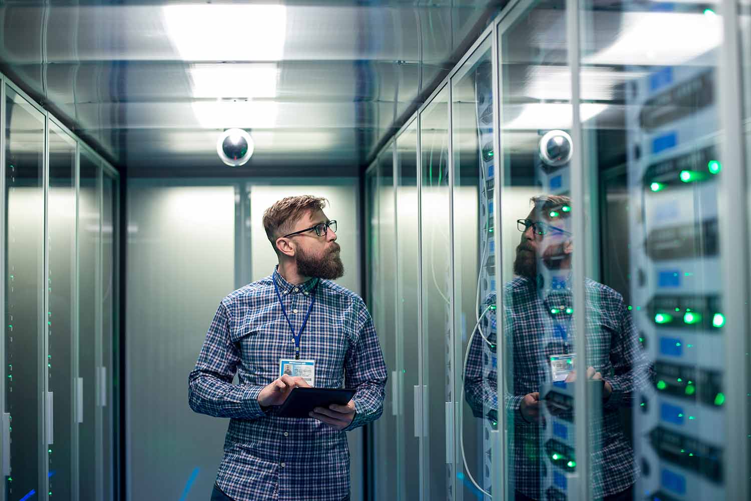 IT engineer in server room.
